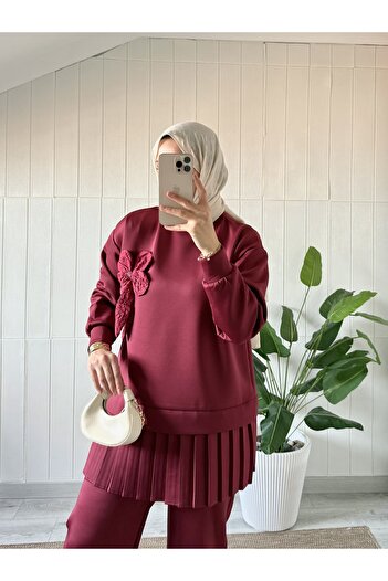 Mira İpek Premium Fabric Pleated Scuba Double Hijab Set with Shawl Gift