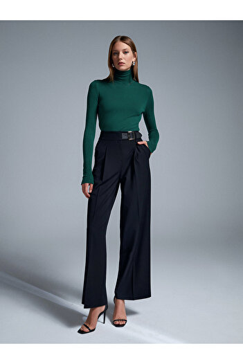 Dilvin 72200 Belted Striped Trousers-Black