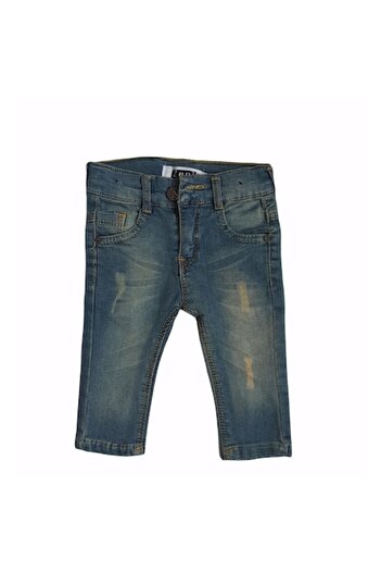 Miniworld Blugi skinny elastici baieti, model prespalat, varsta 3-6 luni, 68 cm, Albastru