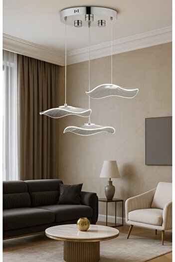 burenze Modern Tasarım Jellyfish Gün Işığı Üçlü Sarkıt Led Avize Krom Gümüş Gövde