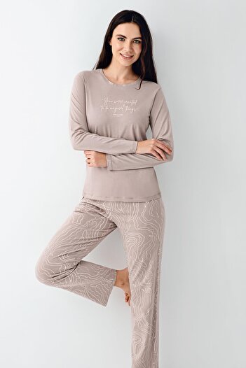 Pierre Cardin Women's Long-Sleeved Pajama Set, 50% Cotton 50% Modal
