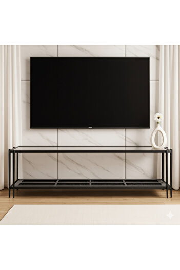 terndat Two-tiered plasma table, gray wood, clear glass top, 180 cm - with a luxurious and elegant design
