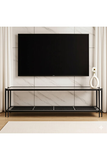 terndat Two-tiered plasma table, gray wood, clear glass top, 160 cm - with a luxurious and elegant design