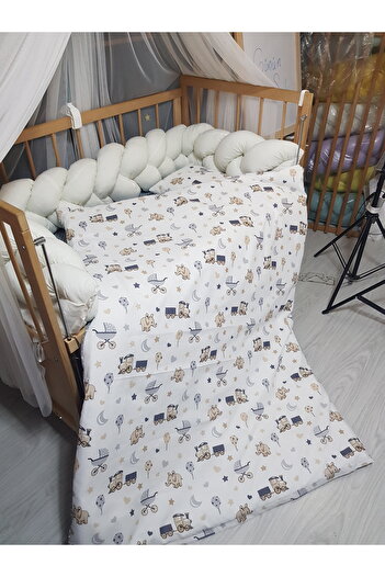 bebek_iklimi Baby Sleeping Set with Knitted Border 60X120 cm - Includes Lycra Tulle Mosquito Net and Apparatus