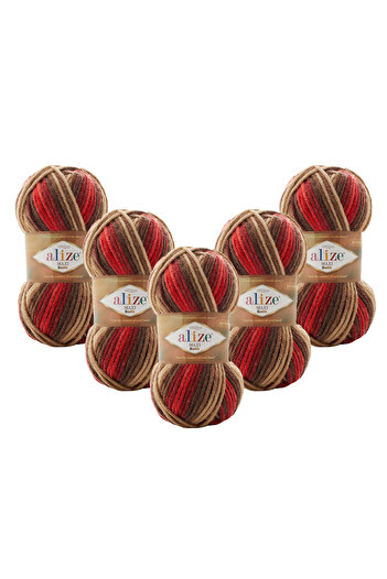 Alize Superlana Maxi Batik 5-Pack – 7802 - Thick Knitting Yarn for Winter Sweaters, Cardigans, and Scarves