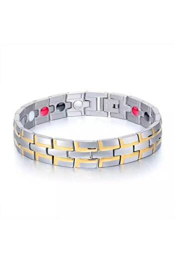 Tessero Magnetic & Therapeutic Bracelet, Stainless Steel, 18K Gold-Plated, Gold/Silver