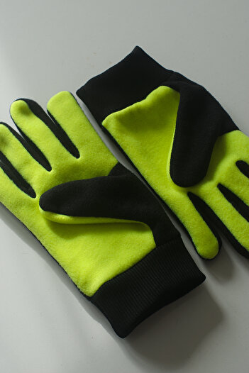 Mrey Unisex Neon Yellow, Black Fleece Gloves Winter Fleece Gloves Thermal, Women Gloves, Men Gloves