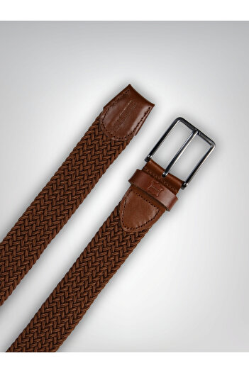 MFT Leather Design Genuine Leather Men's Braided Flexible Belt – 3.5cm, Tan |   9864