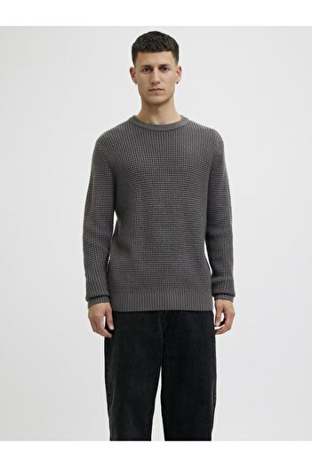 Jack & Jones Men's Gray Jjglobal Knit Crew Neck Sweater & Cardigan 12287594-Asphalt
