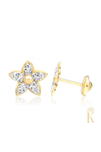 KALINI Protective earrings, 9K yellow gold, Large sparkling star studs, 8 mm