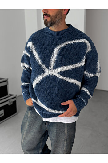 BYBASICMAN Mavi Desenli Triko Kazak YP-5024
