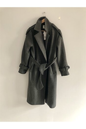 Gözde Tasarım Butik Women's Black Color Lining with Belt Cashemere Coat
