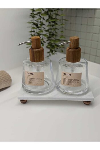 BUCOLIC 2-Piece Glass Soap Dish with Marble Stand and Acacia Lid