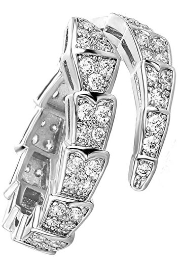 Generic Vintage Adjustable Open Ring for Women - Silver Plated with Cubic Zirconia & Spinel