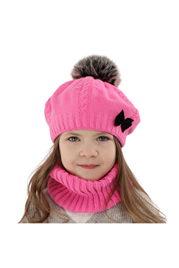 Agbo Pink hat and circular scarf with pompon
