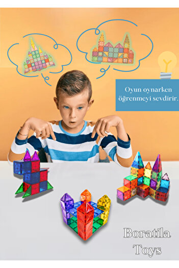 Boratila Toys Manyetik Yapı Blokları – Çocuklar İçin Renkli 3 Boyutlu 42 Parça Manyetik Blok Oyun Seti
