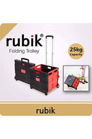 RUBIK عربة تسوق قابلة للطي بعجلات، وزن 25 كجم (أحمر/أسود)