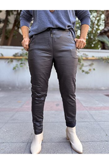 DenizEge Italian Faux Leather Pants Black