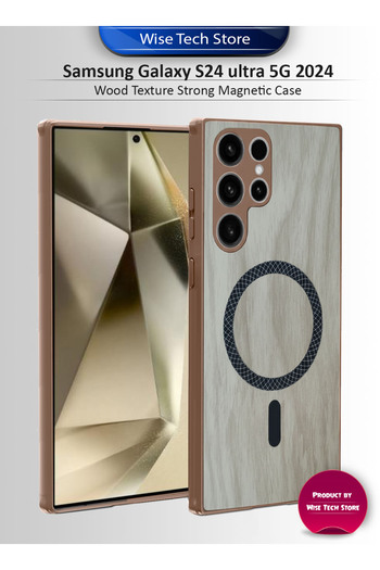 Wtech Samsung Galaxy S24 Ultra 5G 2024 Wood Magnetic Plus Shell Shockproof Magsafe Hard PC Rear Case Cover