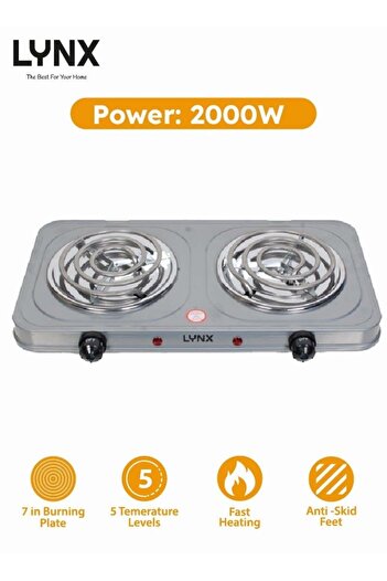 LYNX Portable Electric Cooktop, Double Burner, 5-Level Controls, 2000W - LY-HP-6016