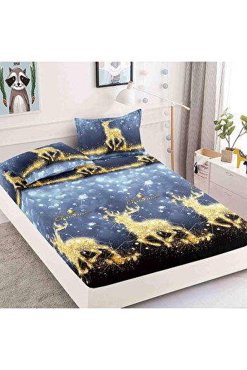 JOJO HOME Bed cover set, Christmas Edition, Jojo Home, 3 pieces, 180x200cm, Golden Reindeers