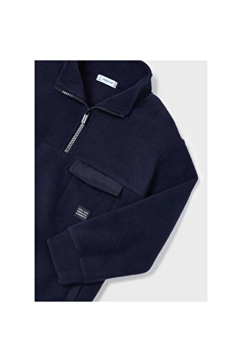 MAYORAL boys' fleece hoodie with windproof fabric details and short zipper