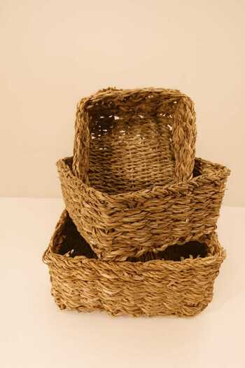 LEONEV 3-Piece Straw Organizer Basket Square