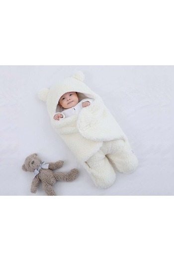 atabay Kundakli Plush Blanket Ecru