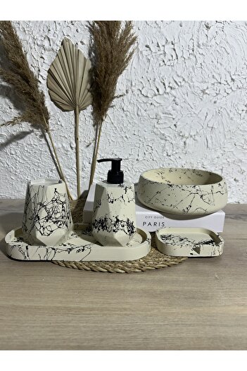 Zigzag Home Decorative Marble Pattern 5 Piece Bathroom Set Liquid/Solid Soap Dispenser Toothbrush Holder Towel Rack Tray Set