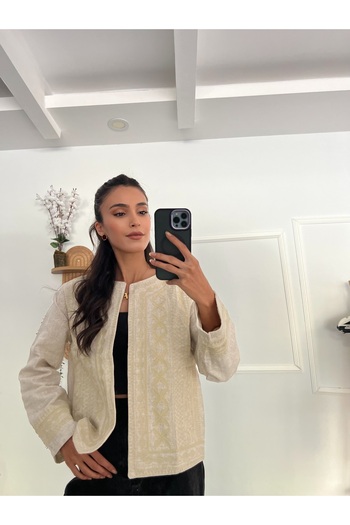 şev butik Nakışlı Krem Ceket -6170