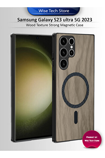 Wtech Samsung Galaxy S23 Ultra 5G 2023 Wood Magnetic Case Shockproof Magsafe Hard PC Rear Case Cover