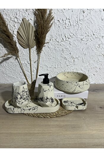 Zigzag Home Decorative Marble Pattern 5 Piece Bathroom Set Liquid/Solid Soap Dispenser Toothbrush Holder Towel Rack Tray Set