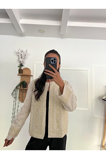 şev butik Nakışlı Krem Ceket -6170