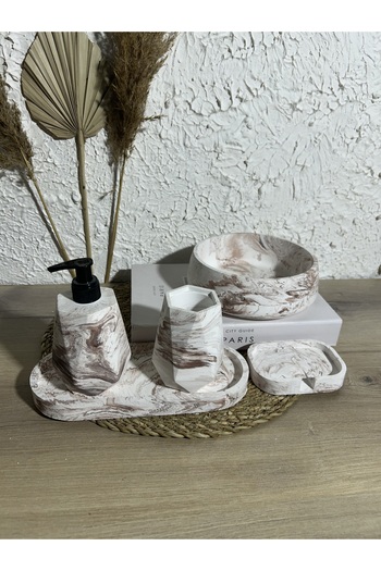 Zigzag Home Διακοσμητικό σετ μπάνιου 5 τεμαχίων με μαρμάρινο σχέδιο Σετ δοχείων υγιεινής για υγρό/στερεό σαπούνι, θήκη οδοντόβουρτσας, θήκη για πετσέτες, σετ δίσκους
