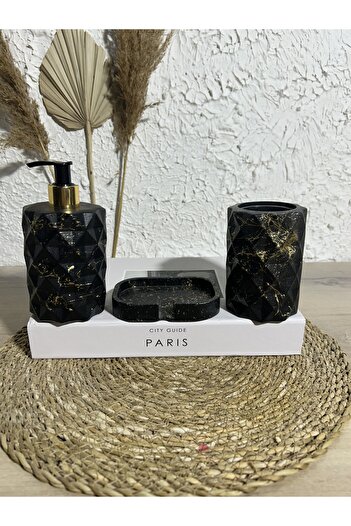 Zigzag Home Διακοσμητικό σετ μπάνιου 3 τεμαχίων με μαρμάρινο σχέδιο, δοχείο υγρού/στερεού σαπουνιού, θήκη οδοντόβουρτσας, θήκη για πετσέτες, σετ δίσκου