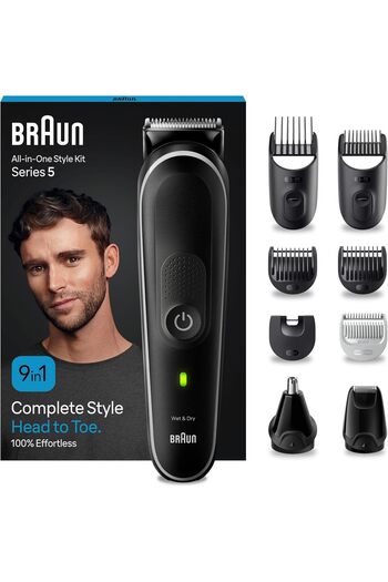 Braun MGK5410 9-in-1 Grooming Kit (Version 5) - 100 min Runtime, Black/Grey