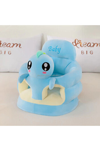 OEM Fotoliu plușat pentru bebeluși cu spătar și decupaj pentru picioare, Dino Blue, 40 cm