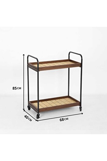 NZONE STORE Black and brown metal wooden wheeled serving cart