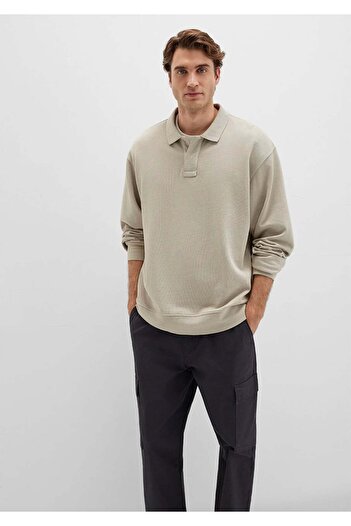 Mavi Beige Polo Neck Men's Sweatshirt