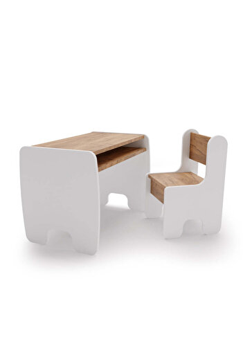 TEN SHOP Set masa + scaun copii - culoare alb/stejar craft gold