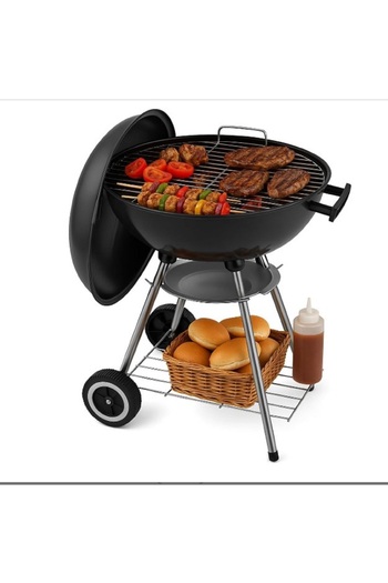 Hope BBQ Collection Charcoal Barbecue on Wheels – 45 x 60 cm Rounded Black Metal Portable Grill
