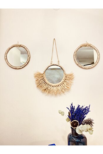 kattuna 3-Piece Raffia and Bead Mirror Set
