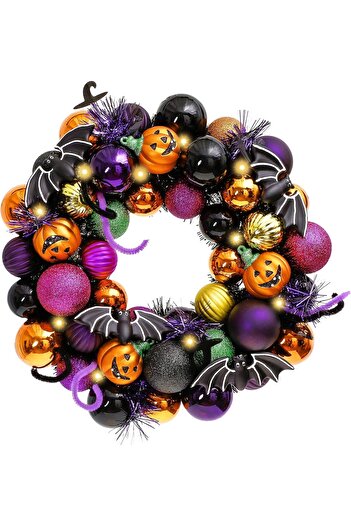 Valery Madelyn Halloween Wreath, 30 cm, Shatterproof Ball Ornaments with LED Light