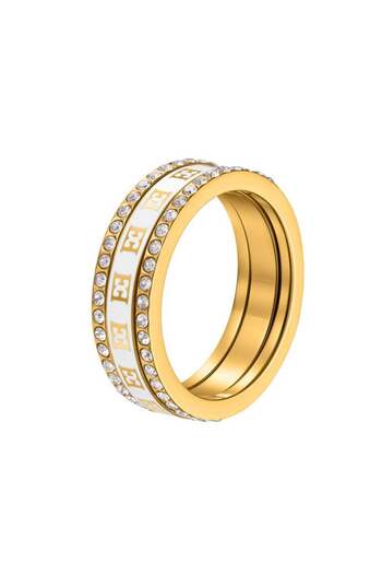 Escada Eliza 3-in-1 Ring for Women Mother-of-Pearl and Crystal-Embedded, Signature Logo, Stacked Des