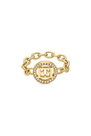 Escada Isabella Gold Plated Ring with Iconic Cutout Logo and Chain Link Detail