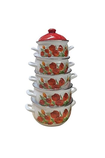 OEM Savasan 10-piece pot set, White/Red with pattern