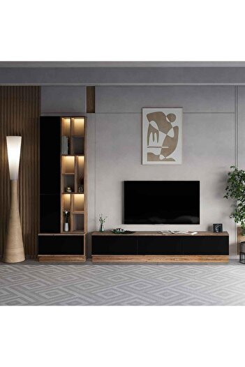 Stylish Home طقم طاولات من 11 قطعة بني واسود- SH61