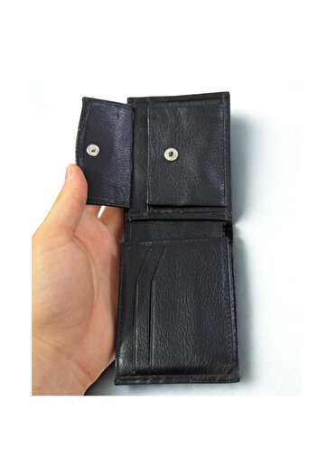 zay Genuine Leather Men's Black Wallet with Coin Compartment, 2 Coin Compartments, 8 Card Holder Compartments