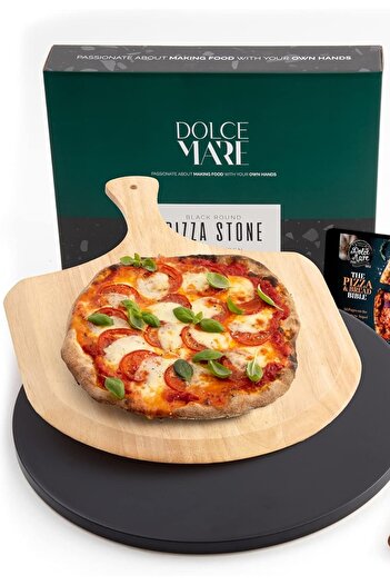 Dolce Mare Set Round baking stone, wooden pizza shovel, Diameter 33 cm, 1.5 cm thick