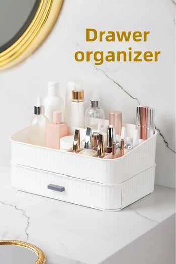 Bayev White Makeup Organizer - with Pom Drawers, Cosmetic Lipstick Stand, Perfume Rack